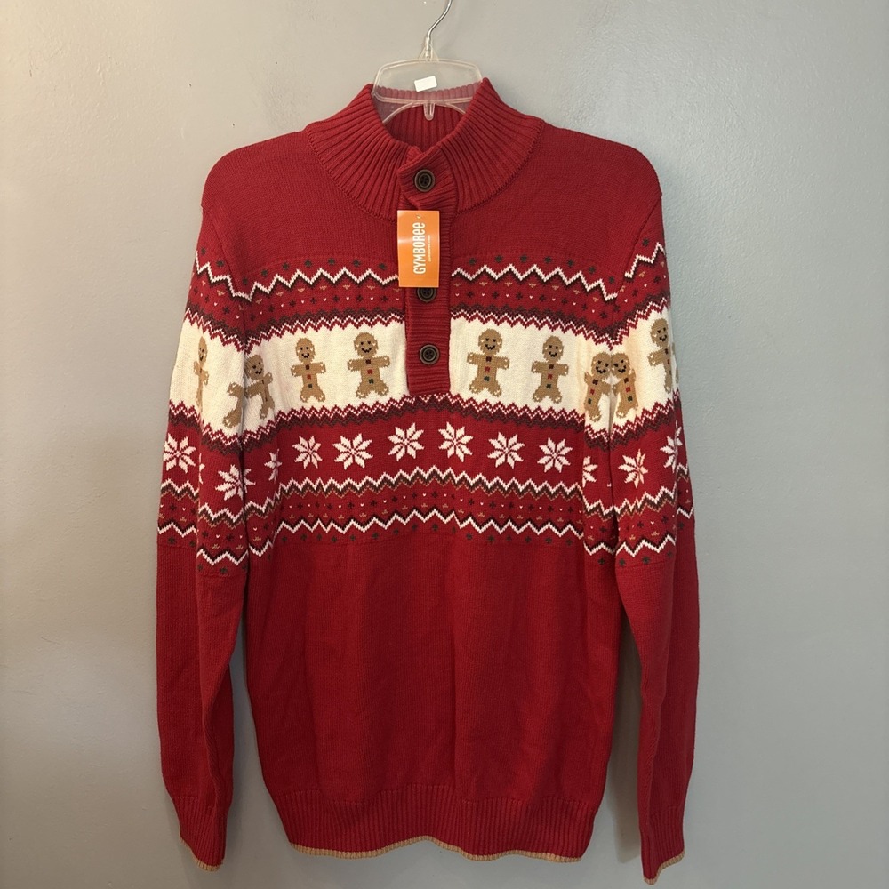 Gymboree Mens S Gingerbread Man Fair Isle Sweater Red Christmas Nordic Holiday